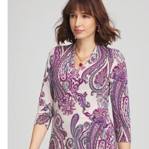 Chico's Womens Touch of Cool ¾ Sleeve Paisley T Shirt Sz 3 = US XL Boho Office